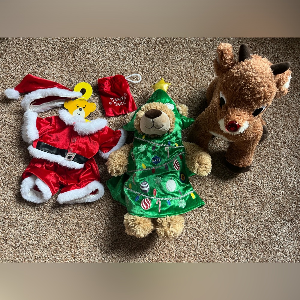 Build-A-Bear Christmas Holiday Plush Lot Rudolph Teddy Bear Outfits Accessories